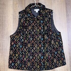 CJ Banks Sleeveless Vest with Multicolor Geometric Pattern